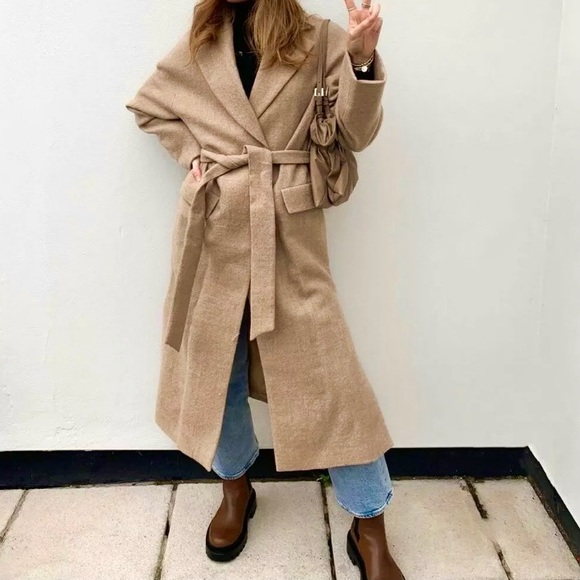 Zara wool belted coat tan limited edition blogger aritzia maxmara